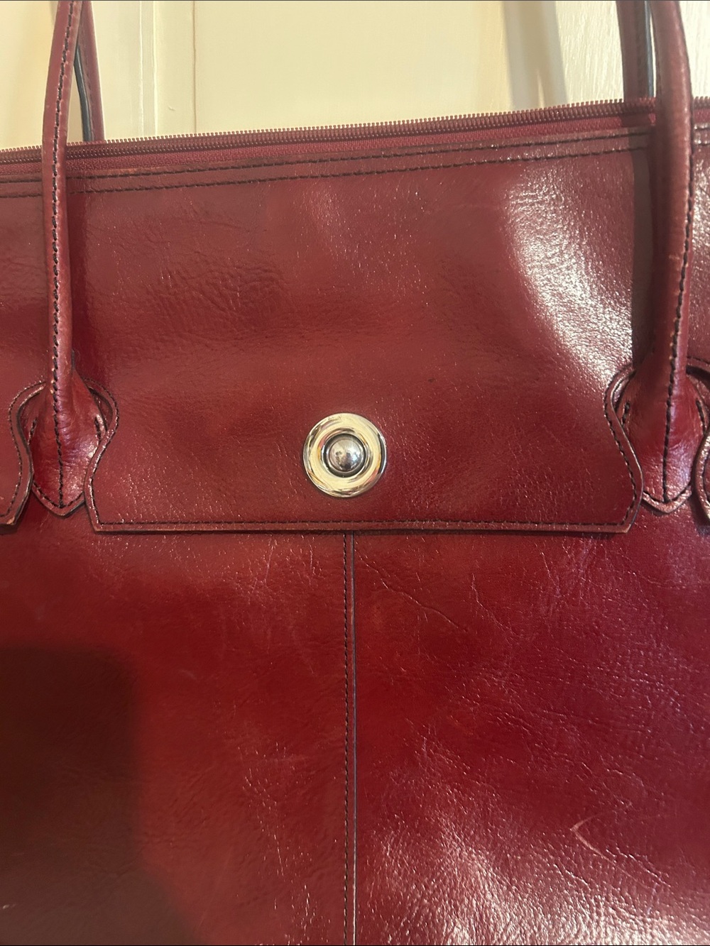 Pelle Studio Burgundy Fuax Leather Tote Bag with Top Handles - Picture 2 of 9